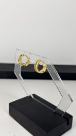 Mini Mini Halka Taşlı Gold Küpe - Görsel 2